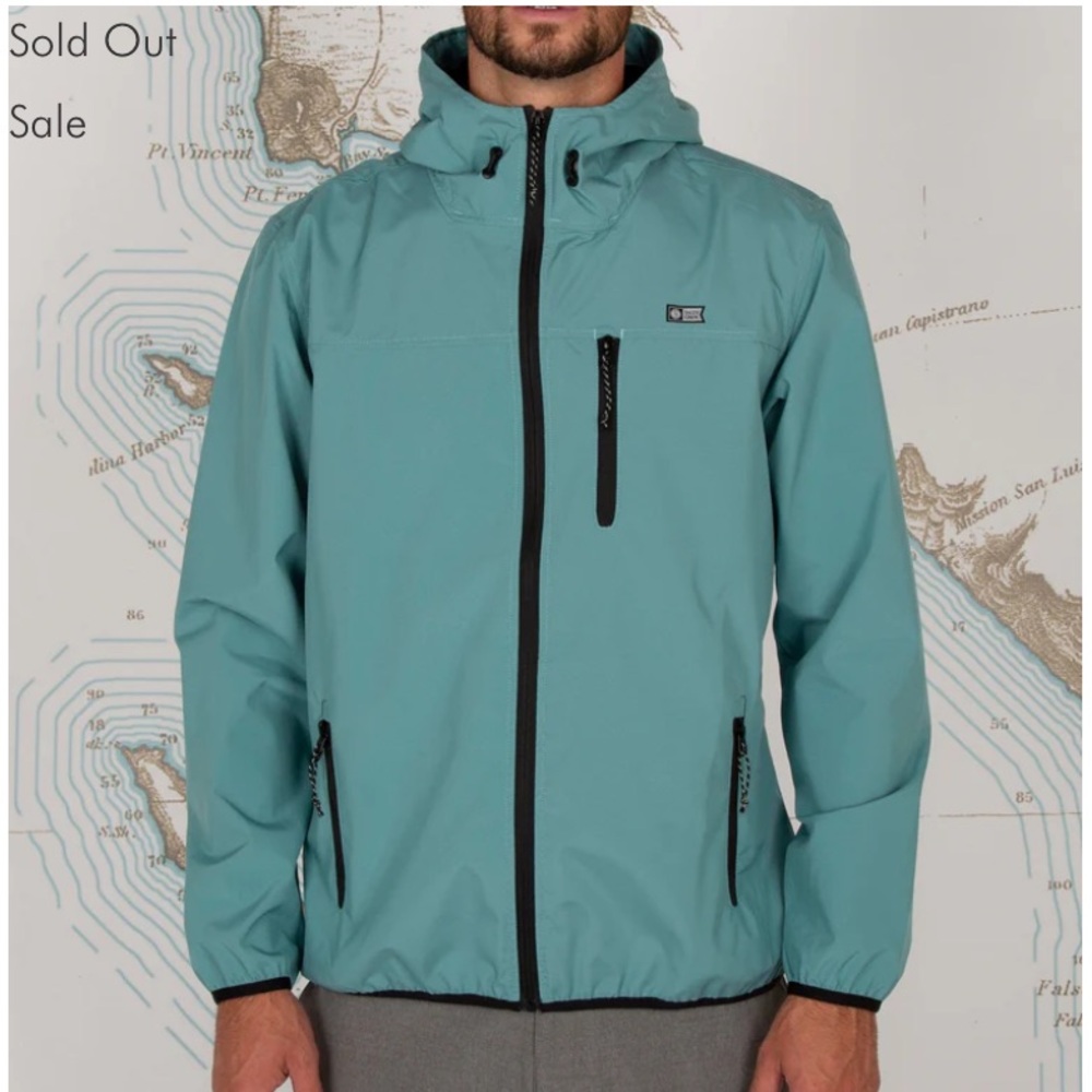 NWT $ 159 Salty Crew Men’s Outdoor Tech JACKET HEADWIND PACKABLE Dark Aqua Siz S